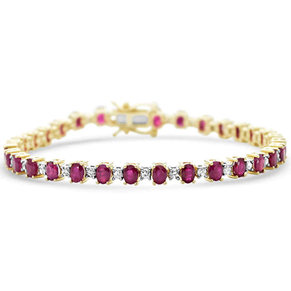 6.89ct G SI 14K Yellow Gold Oval Diamond & Ruby Gemstone Bracelet 7" Long