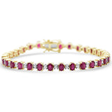 6.89ct G SI 14K Yellow Gold Oval Diamond & Ruby Gemstone Bracelet 7" Long