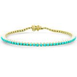 3.03ct G SI 14K Yellow Gold Diamond Turqoise Bracelet 7" Long