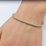 1.55ct G SI 14K Yellow Gold Diamond & Emerald Gemstone Bracelet 7.25" Long