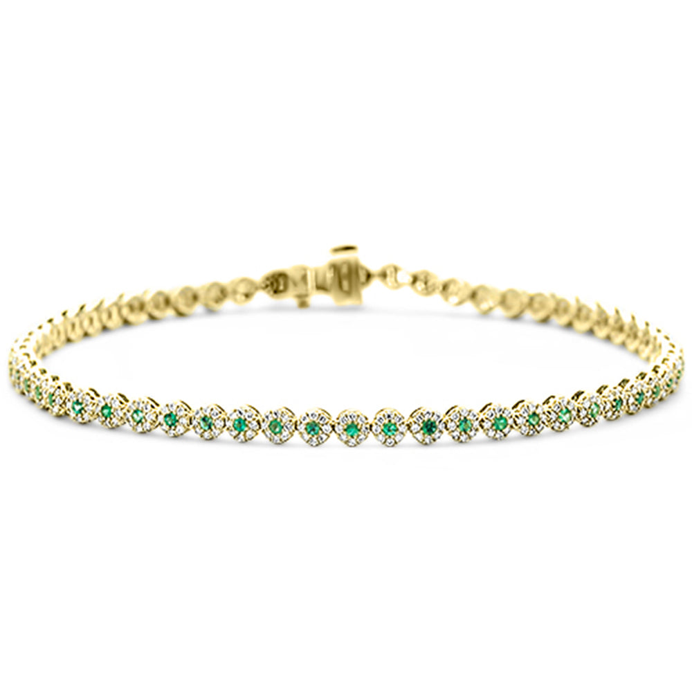 1.55ct G SI 14K Yellow Gold Diamond & Emerald Gemstone Bracelet 7.25" Long
