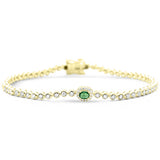 .43ct G SI 14K Yellow Gold Round Diamond & Emerald Gemstone Bracelet 7"