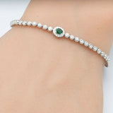 .41ct G SI 14K White Gold Round Diamond & Emerald Gemstone Bracelet 7"