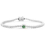 .41ct G SI 14K White Gold Round Diamond & Emerald Gemstone Bracelet 7"