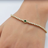 .43ct G SI 14K Yellow Gold Round Diamond & Emerald Gemstone Bracelet 7"