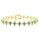 <span style="color:purple">SPECIAL!</span> 4.36ct G SI 14K Yellow Gold Round Diamond & Emerald Gemstone Clover Bracelet 7"