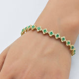 <span style="color:purple">SPECIAL!</span> 4.36ct G SI 14K Yellow Gold Round Diamond & Emerald Gemstone Clover Bracelet 7"