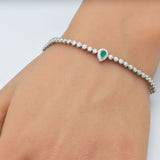 .45ct G SI 14K White Gold Round Diamond & Pear Shape Emerald Gemstone Bracelet 7"