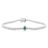 .45ct G SI 14K White Gold Round Diamond & Pear Shape Emerald Gemstone Bracelet 7"