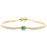 .50ct G SI 14K Yellow Gold Round Diamond & Emerald Gemstone Bracelet 7"