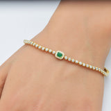 .50ct G SI 14K Yellow Gold Round Diamond & Emerald Gemstone Bracelet 7"