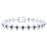 5.22ct G SI 14K White Gold Round Diamond & Blue Sapphire Gemstone Clover Bracelet 7"