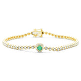 .56ct G SI 14K Yellow Gold Round Diamond & Emerald Gemstone Bracelet 7"
