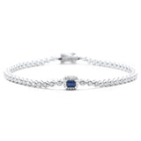 .56ct G SI 14K White Gold Round Diamond & Blue Sapphire Gemstone Bracelet 7"