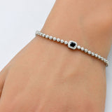 .56ct G SI 14K White Gold Round Diamond & Blue Sapphire Gemstone Bracelet 7"