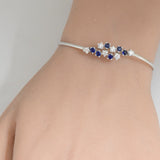 1.00ct G SI 14K White Gold Diamond & Blue Sapphire Gemstone Bangle Bracelet 56mm