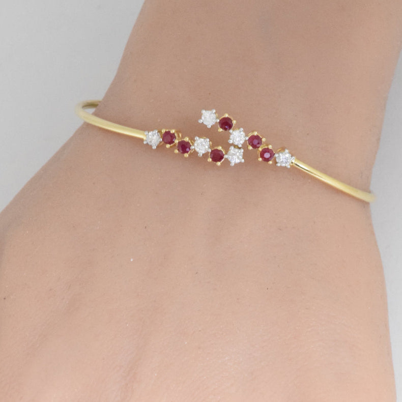 .97ct G SI 14K Yellow Gold Diamond & Ruby Gemstone Bracelet