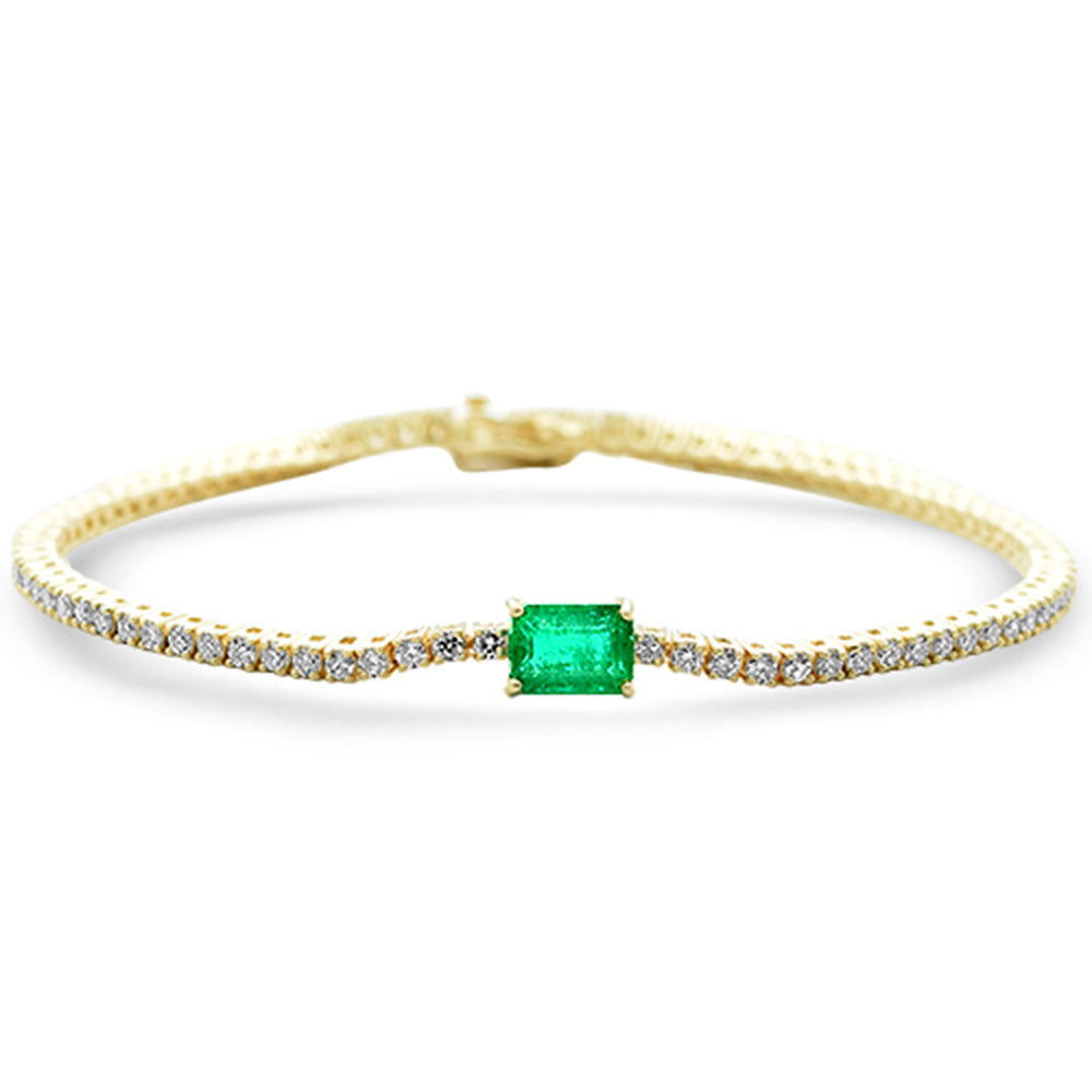 3.10ct G SI 14K Yellow Gold Diamond & Emerald Gemstone Tennis Bracelet 7" Long