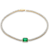 3.03ct G SI 14K Yellow Gold Diamond & Emerald Gemstone Tennis Bracelet 7" Long