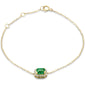 .65ct G SI 14K Yellow Gold Diamond & Emerald Gemstone Chain Bracelet 7" Long
