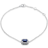 .69ct G SI 14K White Gold Diamond & Blue Sapphire Gemstone Chain Bracelet 7"