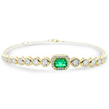1.09ct G SI 14K Yellow Gold Diamond & Emerald Gemstone Bracelet 7" Long