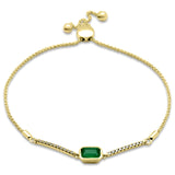 <span style="color:purple">SPECIAL!</span> 1.01ct G SI 14K Yellow Gold Diamond & Emerald Gemstone Bola Bracelet  6-9"  Adjustable