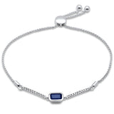 1.01ct G SI 14K White Gold Diamond & Blue Sapphire Gemstone Bola Bracelet 6-9" Adjustable