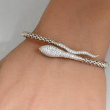 <span style="color:purple">SPECIAL!</span> .90ct G SI 14K White Gold Diamond Snake Wrap around Bangle Bracelet Adjustable