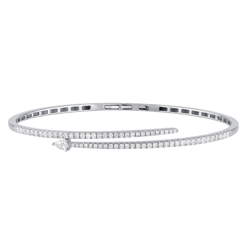 .94ct G SI 14K White Gold Diamond Wrap Around Bangle Bracelet