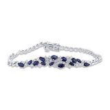 <span style="color:purple">SPECIAL!</span> 2.39ct G SI 14K White Gold Diamond Pear & Marquise Blue Sapphire Cuban Bracelet 7" Long