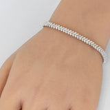 2.41ct G SI 14K White Gold Baguette Diamond Leaf Design Bracelet 7.25" Long