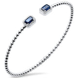 1.71ct G SI 14K White Gold Diamond & Blue Sapphire Gemstone Open Bangle Bracelet