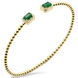 1.25ct G SI 14K Yellow Gold Diamond & Emerald Gemstone Open Bangle Bracelet