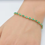 5.12ct G SI 14K Yellow Gold Diamond & Emerald Gemstone Bracelet 8" Long