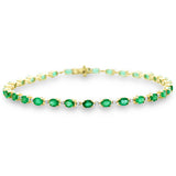 5.12ct G SI 14K Yellow Gold Diamond & Emerald Gemstone Bracelet 8" Long