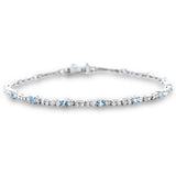 <span style="color:purple">SPECIAL!</span>2.52ct G SI 14K White Gold Diamond & Aquamarine Gemstone Bracelet 7" Long