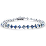 3.51ct G SI 14K White Gold Blue Sapphire Gemstone Flower Bracelet 7" Long