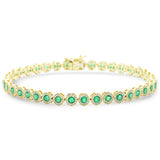 <span style="color:purple">SPECIAL!</span>3.22ct G SI 14K Yellow Gold Diamond & Emerald Gemstone Bezel Tennis Bracelet 7.25" Long