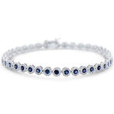 3.75ct G SI 14K White Gold Diamond & Blue Sapphire Gemstone Bezel Halo Bracelet 7.25" Long