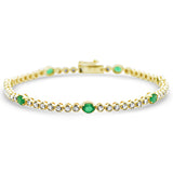1.56ct G SI 14K Yellow Gold Diamond & Emerald Gemstone Bracelet 7.25" Long