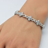 4.67ct G SI 14K White Gold Diamond & Blue Sapphire Gemstone Clover Infinity Bracelet 8" Long