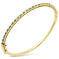 <span style="color:purple">SPECIAL!</span>.96ct G SI 14K Yellow Gold Diamond & Emerald Gemstone Bangle Bracelet