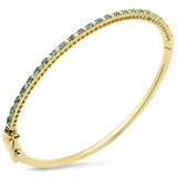 .96ct G SI 14K Yellow Gold Diamond & Emerald Gemstone Bangle Bracelet