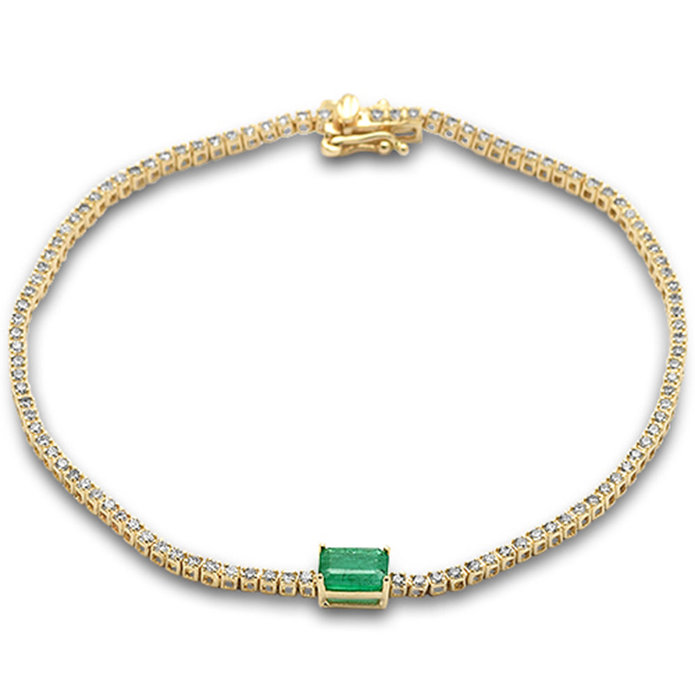 1.47ct G SI 14K Yellow Gold Diamond & Emerald Gemstone Tennis Bracelet 7" Long
