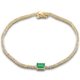 1.47ct G SI 14K Yellow Gold Diamond & Emerald Gemstone Tennis Bracelet 7" Long