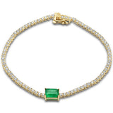 2.58ct G SI 14K Yellow Gold Diamond & Emerald Gemstone Tennis Bracelet 7" Long