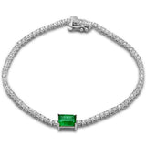 2.99ct G SI 14K White Gold Diamond & Emerald Gemstone Tennis Bracelet 7" Long