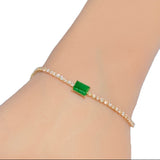 2.58ct G SI 14K Yellow Gold Diamond & Emerald Gemstone Tennis Bracelet 7" Long