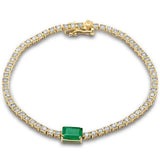 4.27ct G SI 14K Yellow Gold Diamond & Emerald Gemstone Tennis Bracelet 7" Long